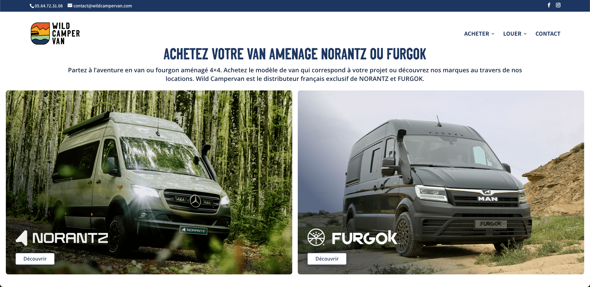 site vitrine catalogue de Wild Campervan