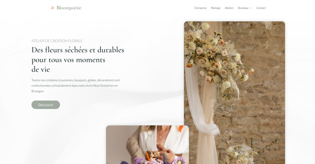 Site e-commerce Bloompoésie vente de fleurs séchées