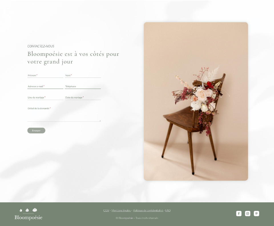 Site e-commerce Bloompoésie contact