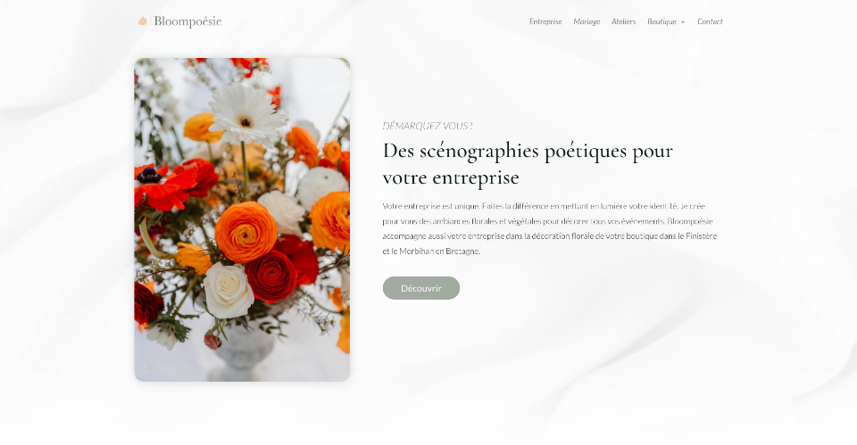 Site e-commerce Bloompoésie héro service entreprises