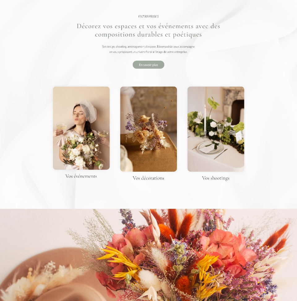 Site e-commerce Bloompoésie services de décoration