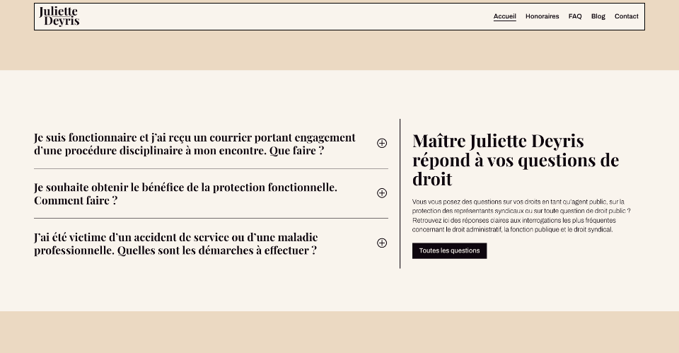 Section FAQ du Site Vitrine d'une Avocat à Bordeaux