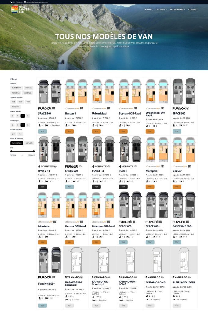 Site vitrine Storm Group liste des vans