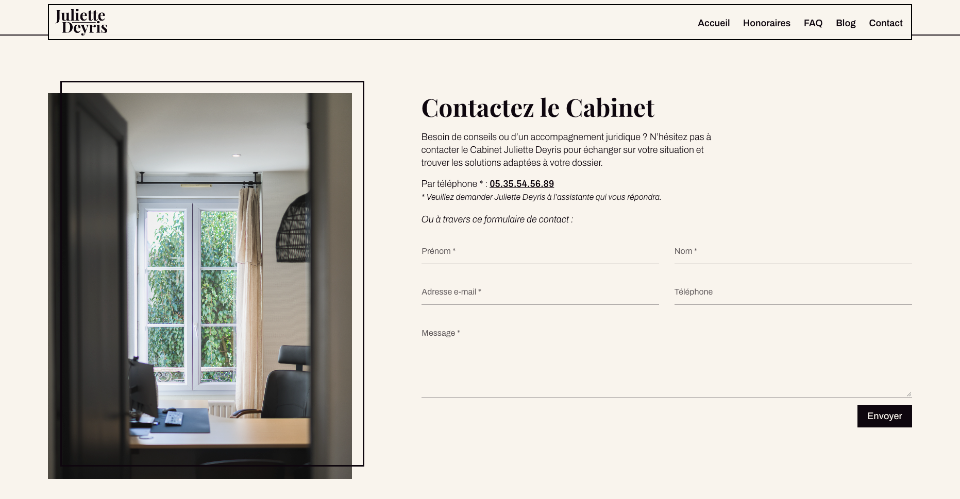 Contact du Site Vitrine d'une Avocat à Bordeaux