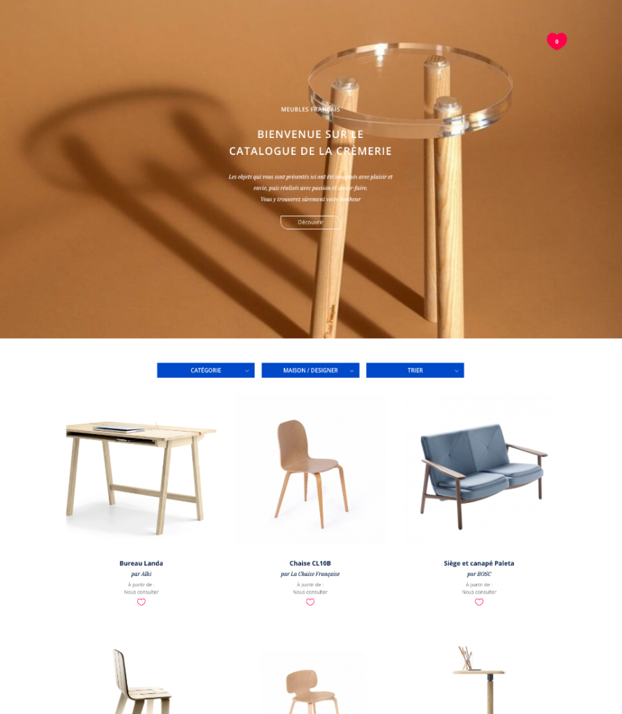 Catalogue du site internet de La Crèmerie