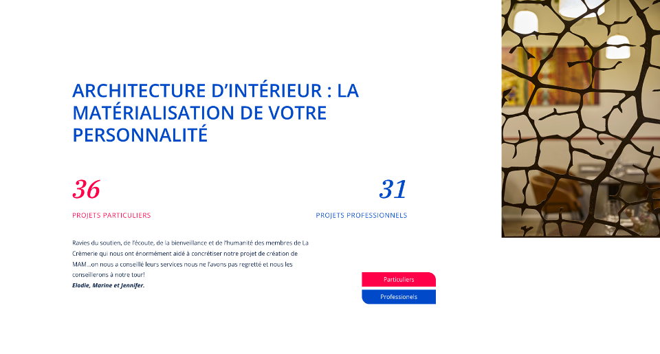 Section du site vitrine de La Crèmerie